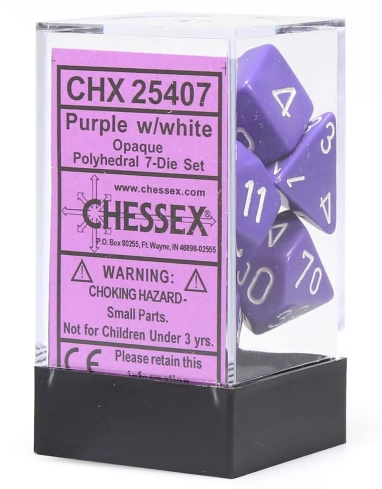CHESSEX CHX 25407 7 PC POLY DICE SET PURPLE W/ WHITE