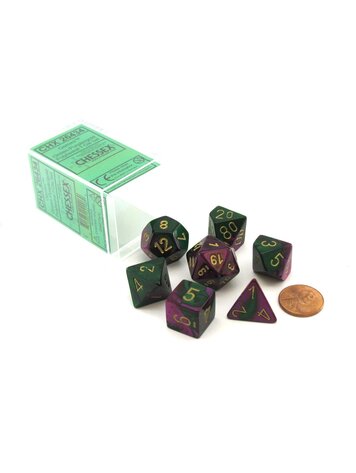 CHESSEX CHX 26434 7 PC POLY DICE SET GREEN PURPLE GEMINI