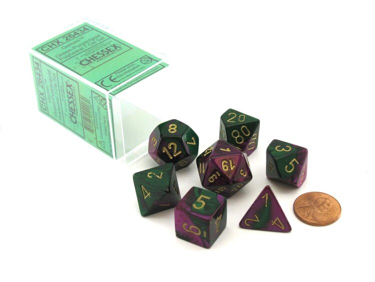 CHESSEX CHX 26434 7 PC POLY DICE SET GREEN PURPLE GEMINI