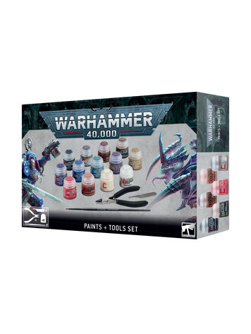 GAMES WORKSHOP WARHAMMER 40K PAINTS AND TOOLS SET 10TH ED