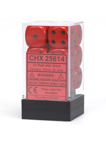CHESSEX CHX 25614 16MM D6 DICE BLOCK RED W/BLACK OPAQUE