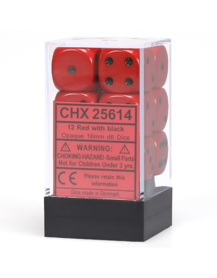 CHESSEX CHX 25614 16MM D6 DICE BLOCK RED W/BLACK OPAQUE