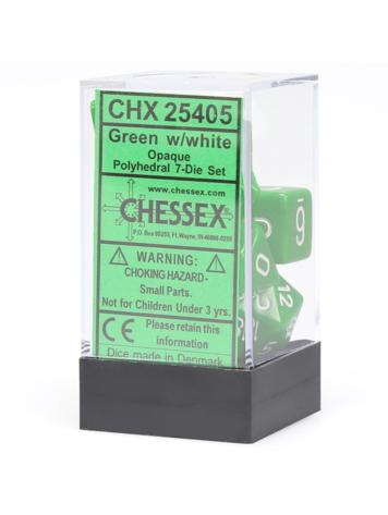 CHESSEX CHX 25405 7 PC POLY DICE SET OPAQUE GREEN W/ WHITE