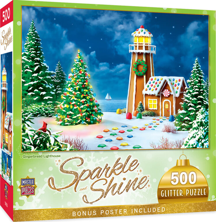 GINGERBREAD LIGHTHOUSE 500PC GLITTER PUZZLE