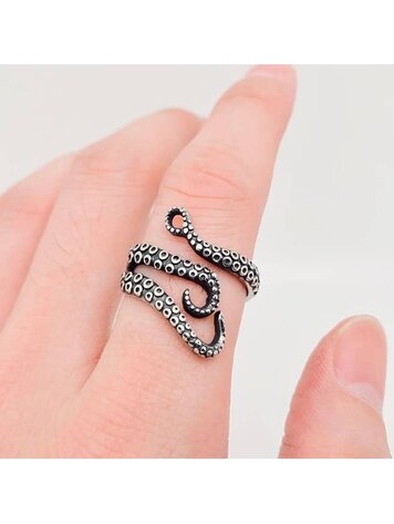 MIO QUEENA OCTOPUS TENTACLE ADJUSTABLE RING - STAINLESS STEEL