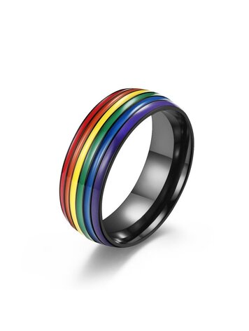 MIO QUEENA RAINBOW STRIPED STAINLESS STEEL RING
