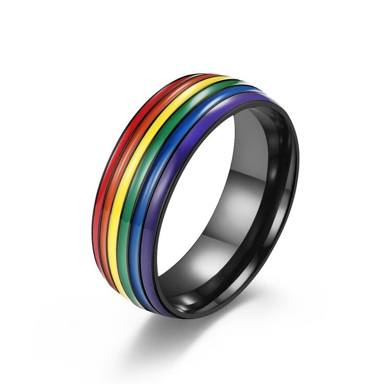 MIO QUEENA RAINBOW STRIPED STAINLESS STEEL RING