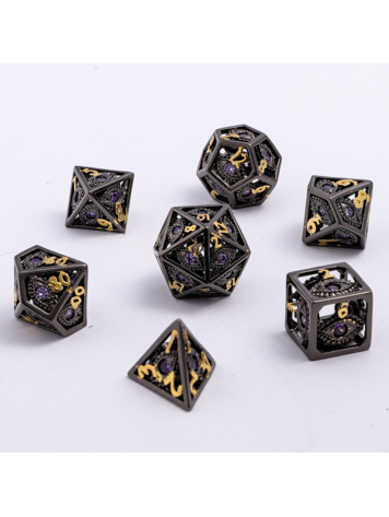 HYMGHO MINI DRAGON'S EYE HOLLOW METAL DICE SET - PURPLE GEMS