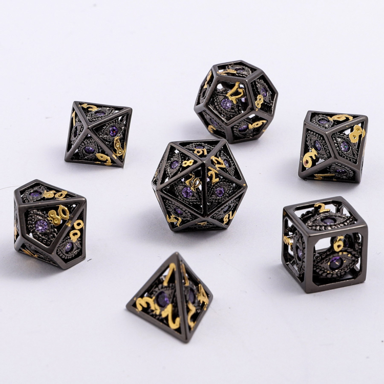 HYMGHO MINI DRAGON'S EYE HOLLOW METAL DICE SET - PURPLE GEMS
