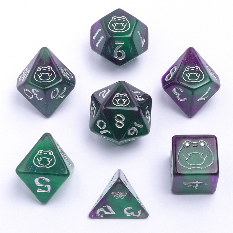 HYMGHO WYRMFORGED ROLLERS ROUNDED PLASTIC POLY DICE BOG FROG SILVER