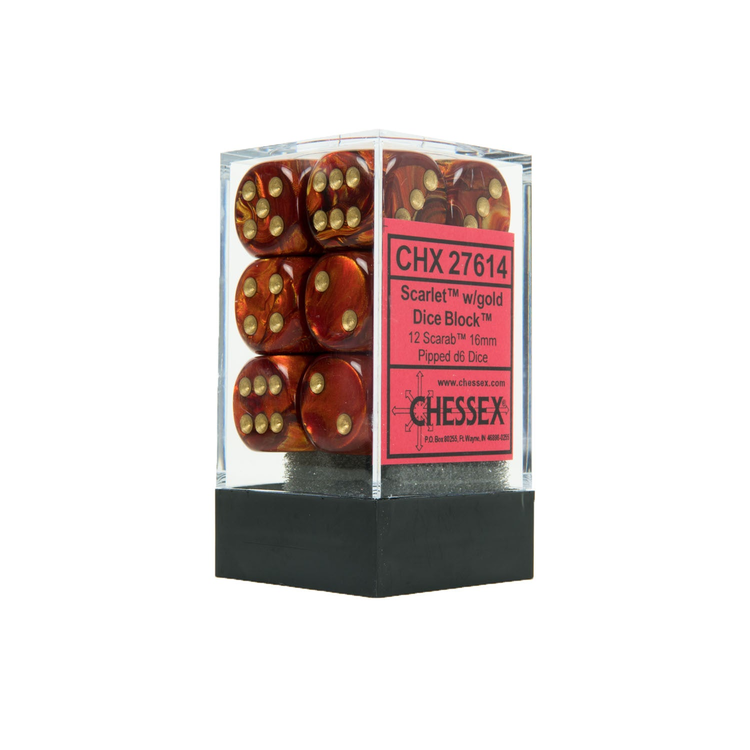 CHESSEX CHX 27614 16MM D6 DICE BLOCK SCARAB SCARLET W/GOLD