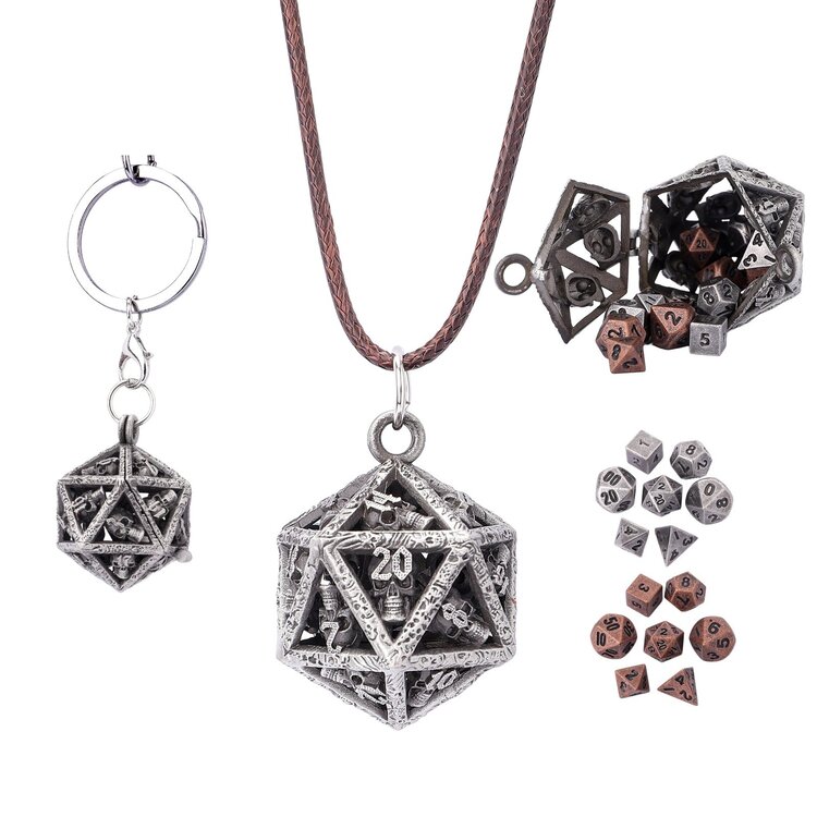 HYMGHO HYMGHO GRIMSKULL'S D20 LOCKET GIFT SET - ANCIENT SILVER