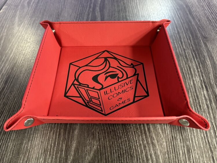 FOAM BRAIN GAMES ILLUSIVE COMICS LOGO DICE TRAY - RED WITH BLACK