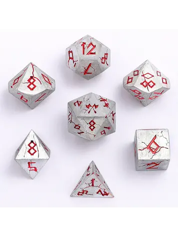 HYMGHO HYMGHO METAL BARBARIAN DICE POLYHEDRAL SET MATT SILVER WITH RED