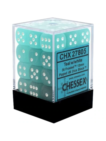 CHESSEX CHX 27805 12MM D6 DICE BLOCK TEAL W/ WHITE