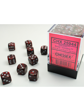 CHESSEX CHX 25944 12MM D6 DICE BLOCK SPECKLED SILVER VOLCANO