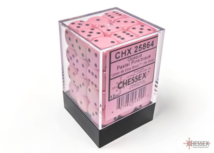 CHESSEX CHX 25864 12MM D6 DICE BLOCK PASTEL PINK/BLACK