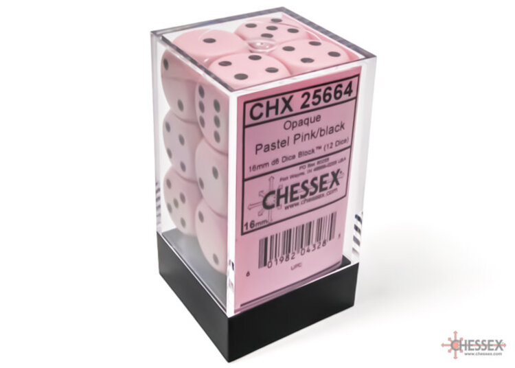 CHESSEX CHX 25664 16MM D6 DICE BLOCK PASTEL PINK W/BLACK