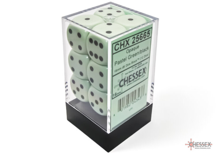 CHESSEX CHX 25665 16MM D6 DICE BLOCK PASTEL GREEN W/BLACK