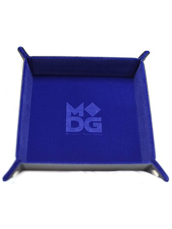 METALLIC DICE GAMES VELVET FOLDING DICE TRAY WITH LEATHER BACKING BLUE