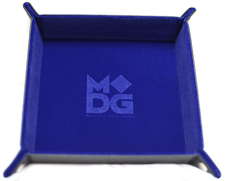 METALLIC DICE GAMES VELVET FOLDING DICE TRAY WITH LEATHER BACKING BLUE