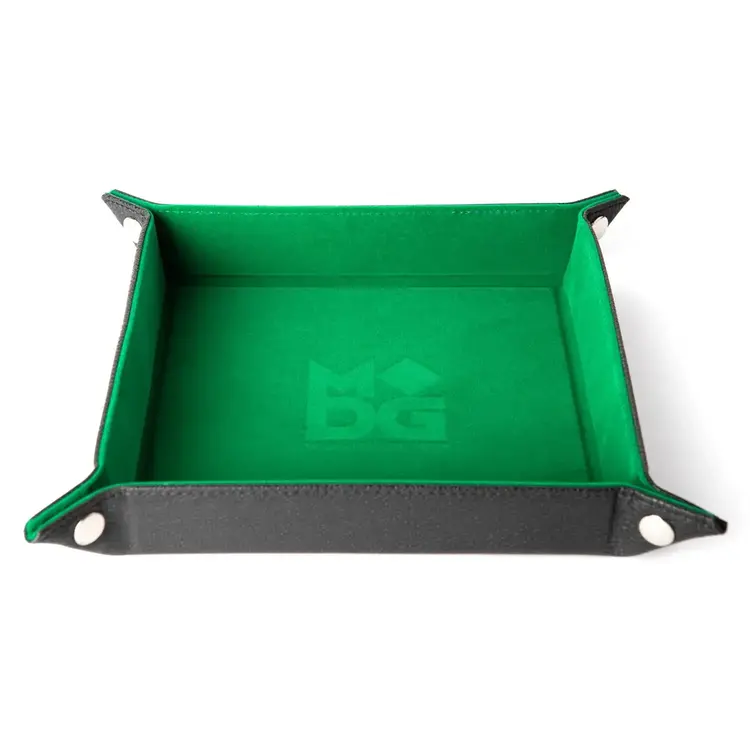 METALLIC DICE GAMES MDG VELVET FOLDING DICE TRAY WITH LEATHER BACKING GREEN