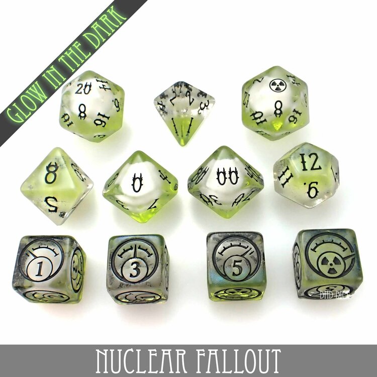 DND DICE NUCLEAR FALLOUT - 11 PC DICE SET (GLOW)