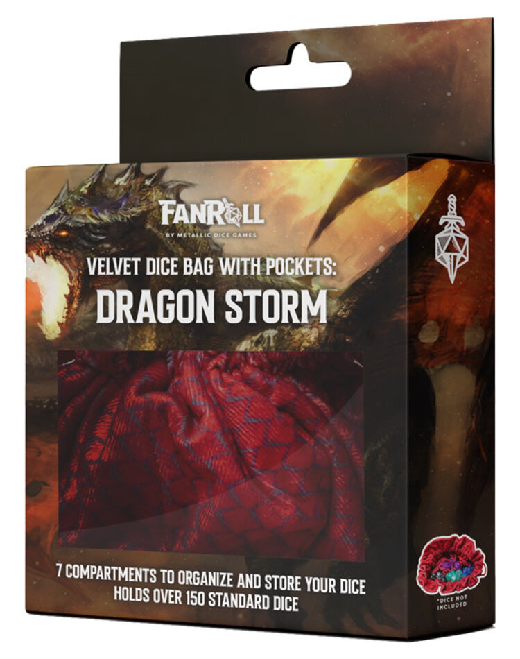 METALLIC DICE GAMES DRAGON STORM VELVET COMPARTMENT DICE BAG: RED