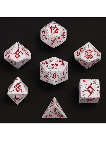 HYMGHO HYMGHO METAL BARBARIAN DICE POLYHEDRAL SET MATTE WHITE WITH BLOOD RED