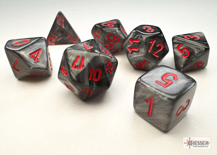 CHESSEX CHX 20478 VELVET: BLACK/RED MINI POLY 7PC DICE SET