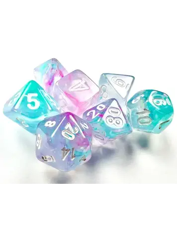 CHESSEX CHX 20545 NEBULA; WISTERIA/WHITE MINI POLY 7PC DICE SET