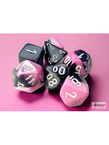 CHESSEX CHX 20630 GEMINI: BLACK-PINK/WHITE MINI POLY 7PC DICE SET