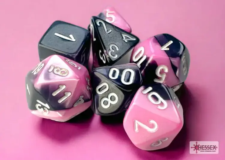 CHESSEX CHX 20630 GEMINI: BLACK-PINK/WHITE MINI POLY 7PC DICE SET