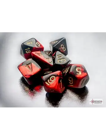CHESSEX CHX 20633 BLACK-RED/GOLD MINI POLY 7PC DICE SET