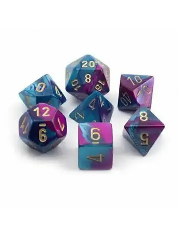 CHESSEX CHX 20649 GEMINI: PURPLE-TEAL/GOLD MINI POLY 7PC DICE SET