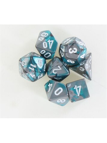 CHESSEX CHX 20656 GEMINI STEEL-TEAL/WHITE MINI POLY 7PC DICE SET