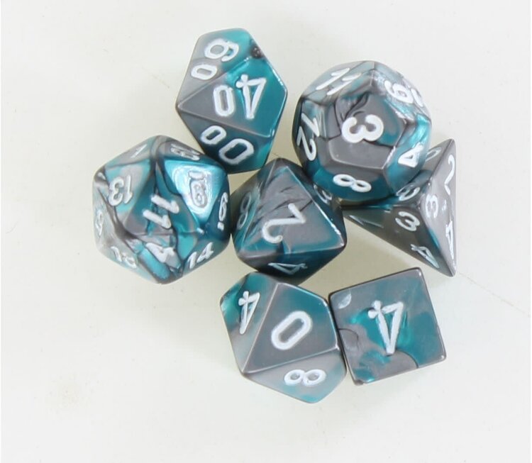 CHESSEX CHX 20656 GEMINI STEEL-TEAL/WHITE MINI POLY 7PC DICE SET
