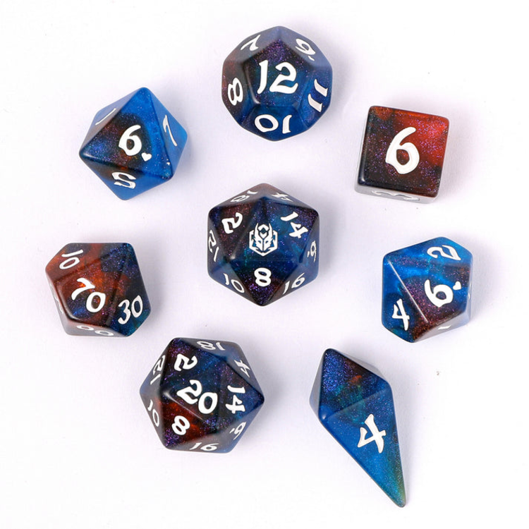 HYMGHO HYMGHO WYRMFORGED ROLLERS - ROUNDED EDGE 8 PIECE POLY DICE SET - MYSTIC NEBULA