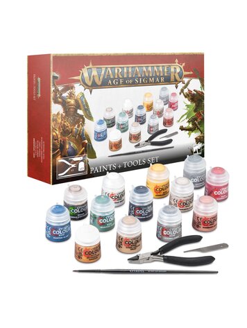 GAMES WORKSHOP WARHAMMER AGE OF SIGMAR PAINTS AND TOOLS SET