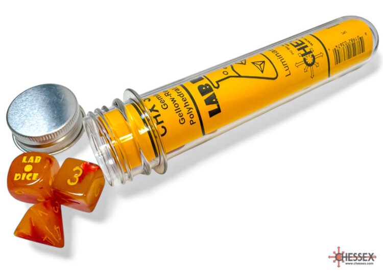 CHESSEX CHX 30051 LAB DICE 7 PC POLY DICE SET GEMINI GELLOW-RED/YELLOW