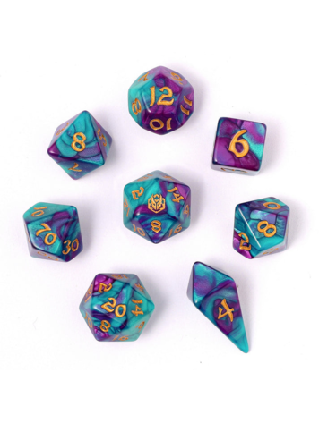 HYMGHO WYRMFORGED ROLLERS - ROUNDED EDGE 8 PIECE POLY DICE SET - FROSTBLOOM