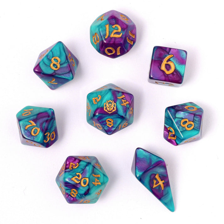 HYMGHO WYRMFORGED ROLLERS - ROUNDED EDGE 8 PIECE POLY DICE SET - FROSTBLOOM