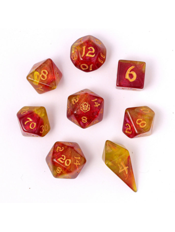 HYMGHO WYRMFORGED ROLLERS - ROUNDED EDGE 8 PIECE POLY DICE SET - PHOENIX FEATHER