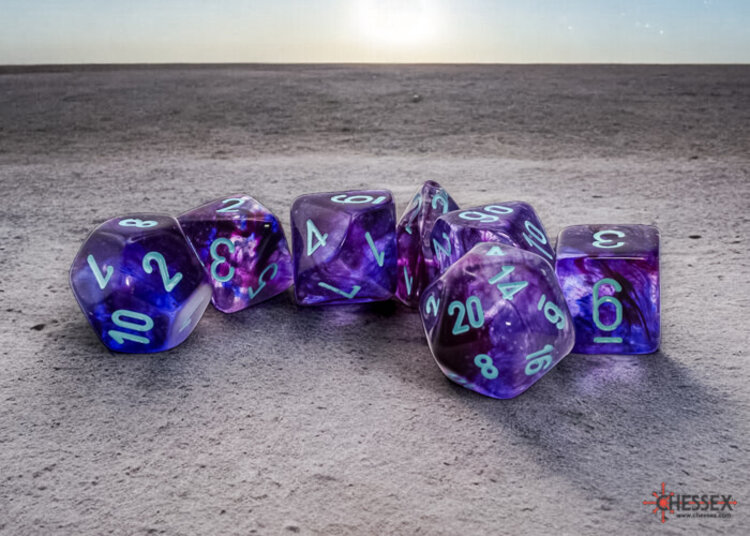 CHESSEX CHX 22557 NEBULA NOCTURNAL/TURQUOISE MEGA-HEDRAL POLY 7PC DICE SET