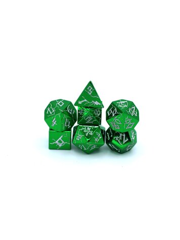 HYMGHO HYMGHO METAL BARBARIAN DICE POLYHEDRAL SET SHINY GREEN WITH SILVER