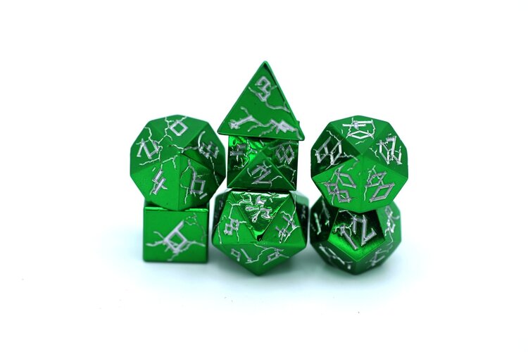 HYMGHO HYMGHO METAL BARBARIAN DICE POLYHEDRAL SET SHINY GREEN WITH SILVER