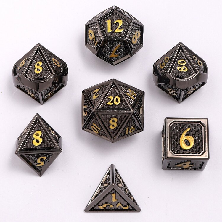 HYMGHO HYMGHO SOLID METAL BEHEMOTH DICE SET GUNMETAL WITH GOLD