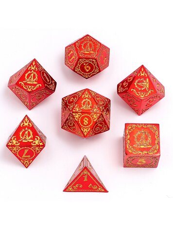 HYMGHO HYMGHO WIZARD SOLID METAL POLYHEDRAL DICE SET RED WITH GOLD