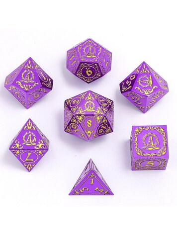 HYMGHO HYMGHO WIZARD SOLID METAL POLYHEDRAL DICE SET PURPLE WITH GOLD