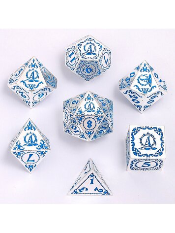HYMGHO HYMGHO WIZARD SOLID METAL POLYHEDRAL DICE SET SILVER WITH BLUE